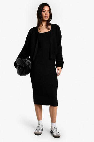 Tall Chunky Knit Dress And Cardigan Co Ord black