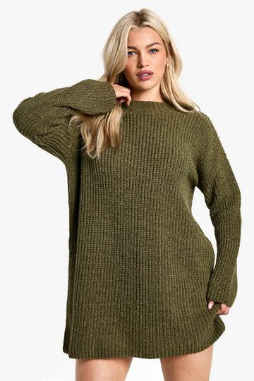 Crew Neck Jumper Dress khaki