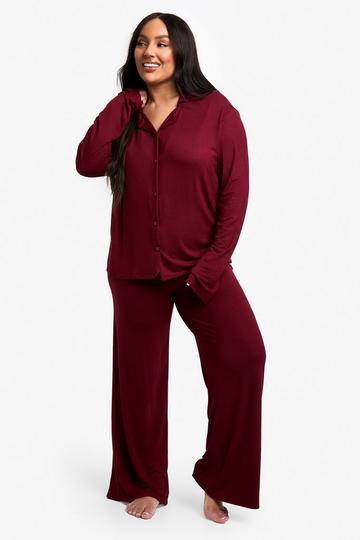 Plus Long Sleeve Pajama Set burgundy