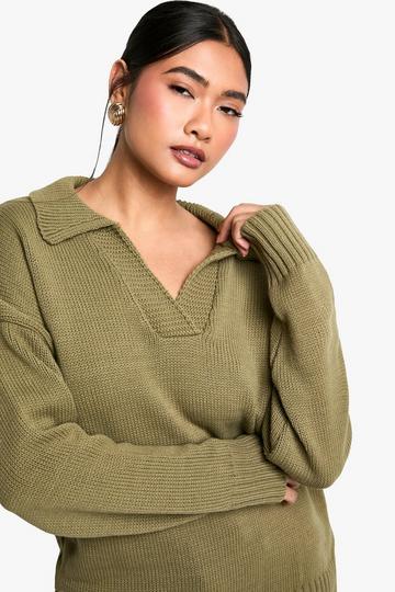 Knitted Collar Detail Jumper khaki