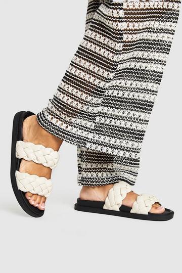 Plaited Double Strap Slider white