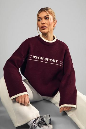 DSGN Sport Oversized Crew Neck Knitted Jumper burgundy