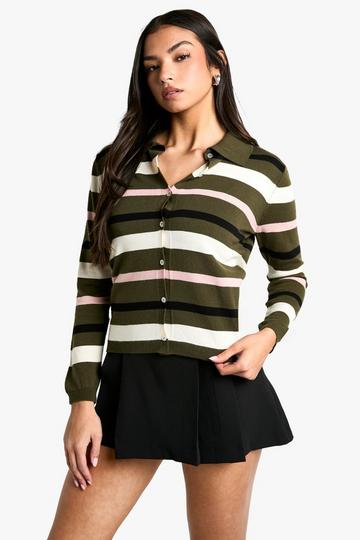 Thin Stripe Rib Knitted Jumper khaki