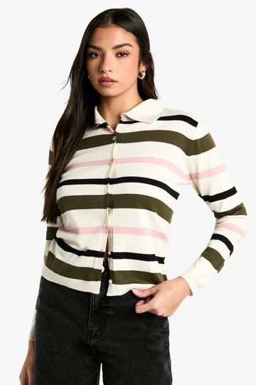 Thin Stripe Rib Knitted Jumper pink