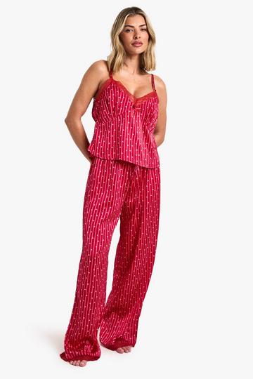 Ditsy Heart Print Cami & Trousers Pyjama Set red