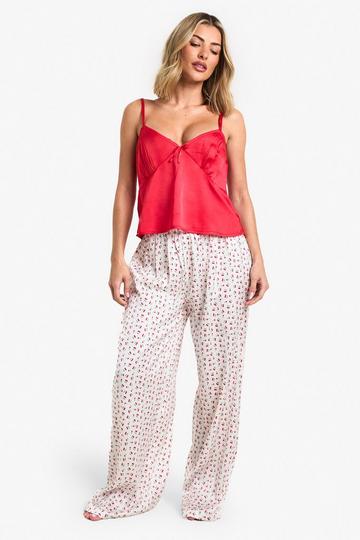 Cherry Print Cami Top & Trousers Pyjama Set red