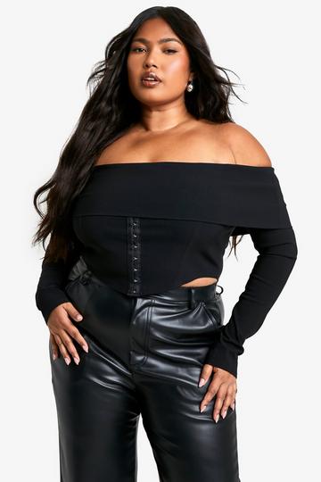 Plus Bengaline Off Shoulder Hook & Eye Top black