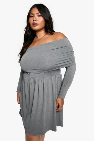 Plus Jersey Off Shoulder Skater Dress grey marl