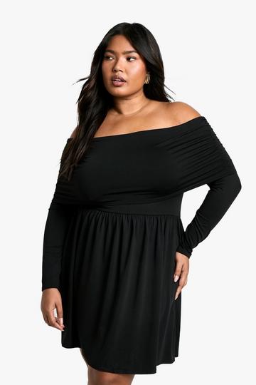 Plus Jersey Off Shoulder Skater Dress black