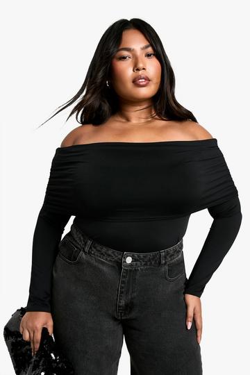 Plus Jersey Off Shoulder Top black