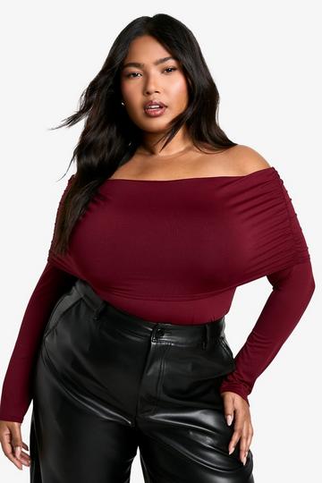 Plus Jersey Off Shoulder Top berry