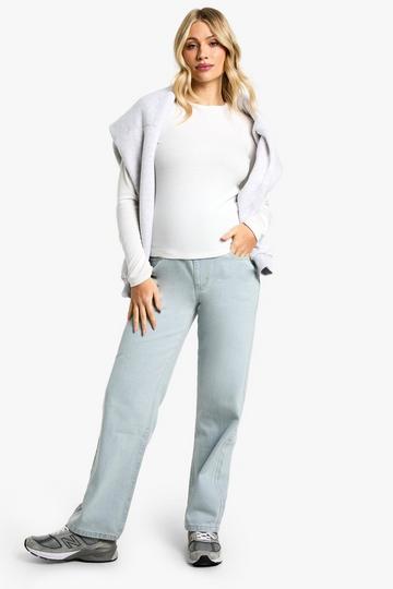 Maternity Over The Bump Boyfriend Jeans bleach wash