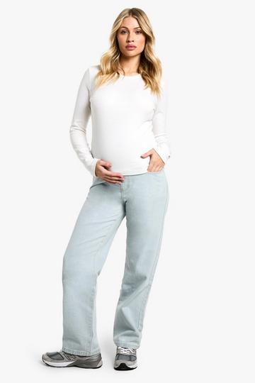 Maternity Over The Bump Boyfriend Jeans bleach wash