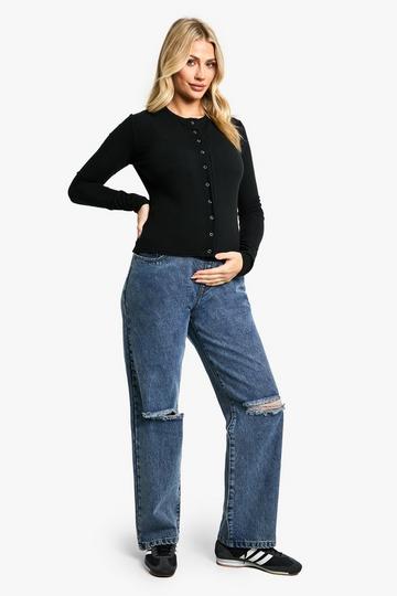 Maternity Over The Bump Ripped Knee Boyfriend Jeans vintage blue