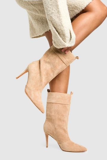 Faux Suede Pointed Toe Ankle Boot taupe