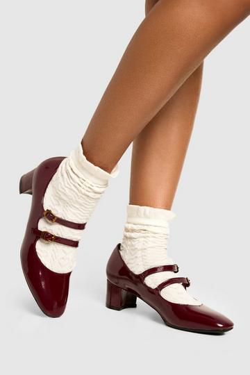 Buckle Detail Heeled Mary Janes dark red