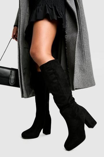 Faux Suede Platform Ruched Knee High Boots black