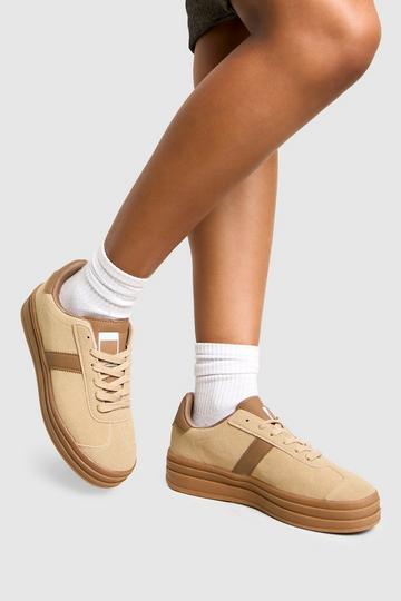 Faux Suede Stripe Gum Sole Trainers taupe