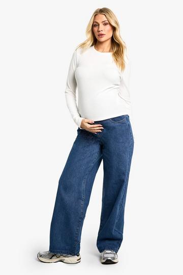 Maternity Over The Bump Wide Leg Jeans mid blue