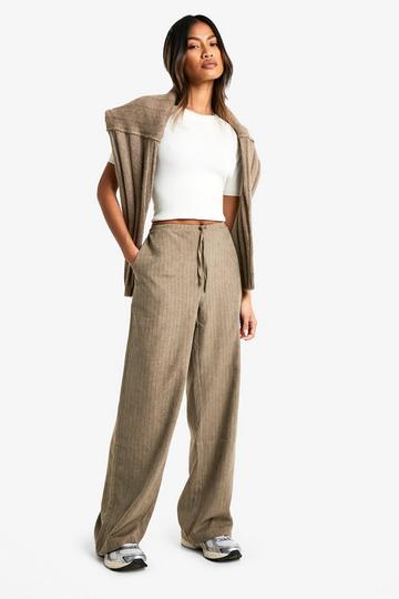 Soft Touch Oversized Stripe Wide Leg Trousers khaki