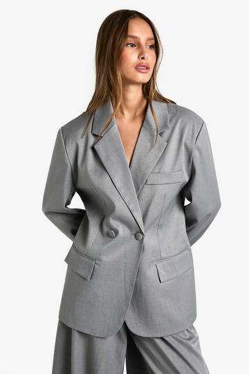 Tailored Cinched Waist Wrap Blazer grey marl