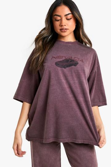 Oversized Gebleekt Nevada Auto T-Shirt burgundy