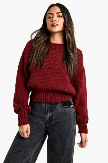 Chunky Knit Dropped Shoulder Boxy Fit Sweater wine