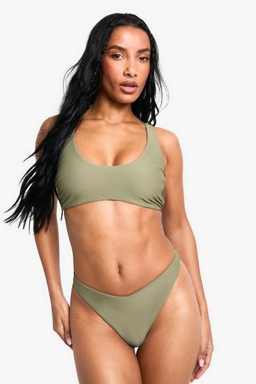 Badmode Essentials Bikini Top Met Lage Ronde Hals khaki