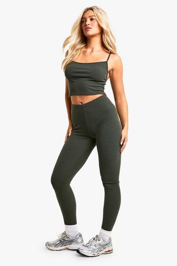 Two tone legging and Cami Set green