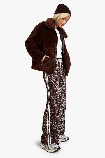 Leopard print stripe side wide leg trouser animal