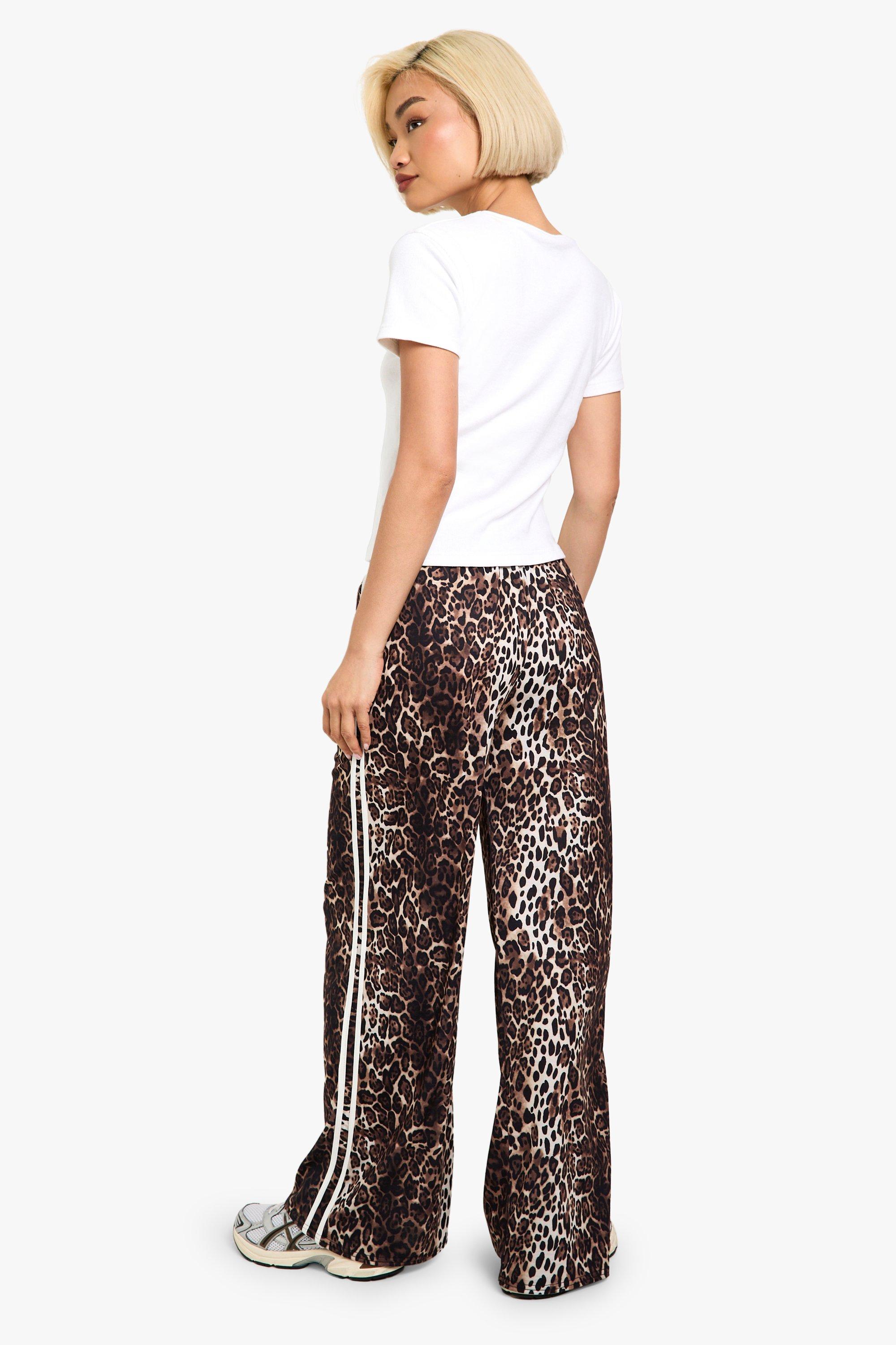 Leopard Print Stripe Side Wide Leg Pants | boohoo AU