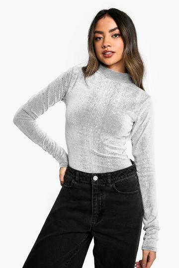 Two tone Rib Long sleeve bodysuit grey