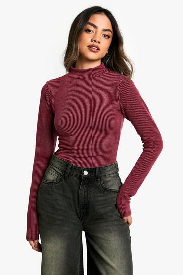 Two tone Rib Long sleeve bodysuit plum