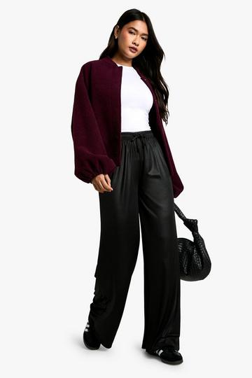 Satijnen Jersey Wide Leg Broek Met Touwtjes black