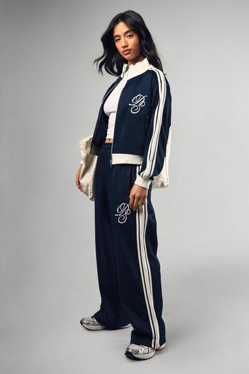 Petite Side Stripe Tricot Tracksuit navy