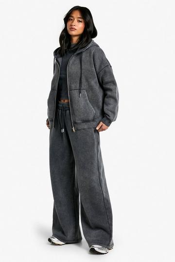 Petite Acid Wash Zip Through 3 Piece Tracksuit charcoal