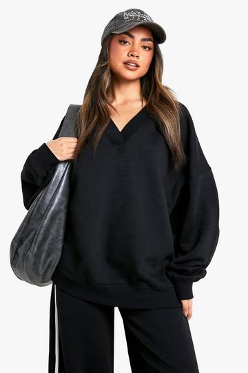 V Neck Oversized Sweatshirt black