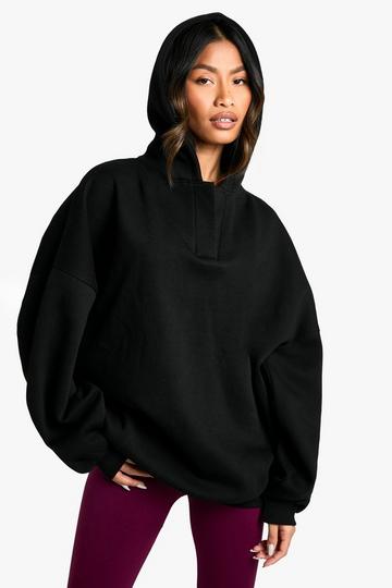 Notch Neck Balloon Sleeve Oversized Hoodie black