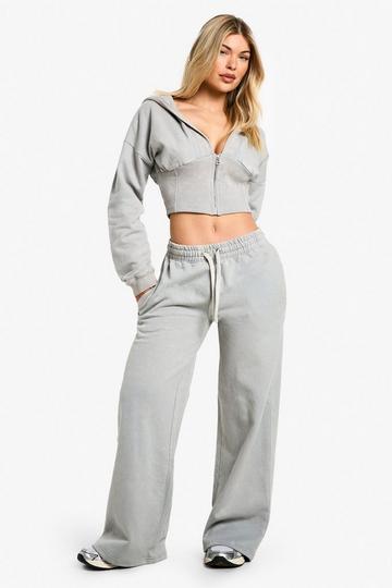 Geribbelde Acid Wash Gebleekte Hoodie Met Korset Detail En Joggingbroek Set light blue