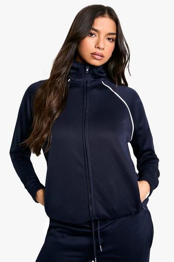 Navy Tricot Piping Detail Track Jacket