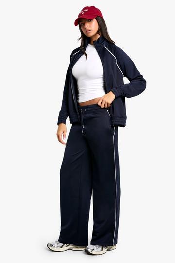 Tricot Wide Leg Joggingbroek Met Biezen navy