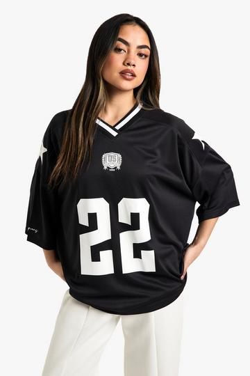 Varsity Slogan V Neck Football Jersey black