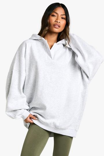 Notch Neck Balloon Sleeve Oversized Hoodie ash grey