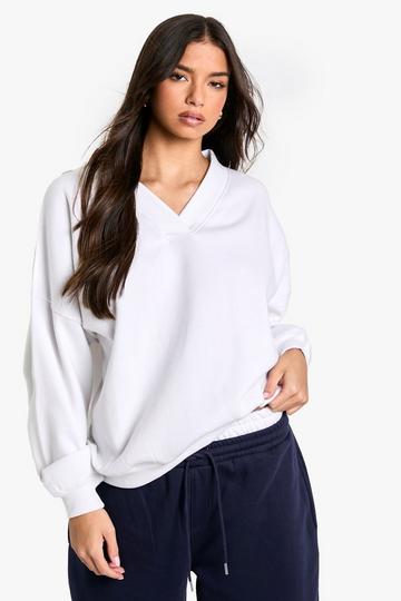 V Neck Oversized Sweatshirt ecru