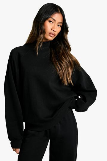 Raglan Seam Funnel Neck Balloon Sleeve Oversized Sweatshirt black