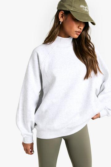 Raglan Seam Funnel Neck Balloon Sleeve Oversized Sweatshirt ash grey