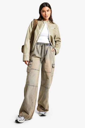 Tall Vintage Wash Elasticated Waist Baggy Cargo Jeans vintage wash