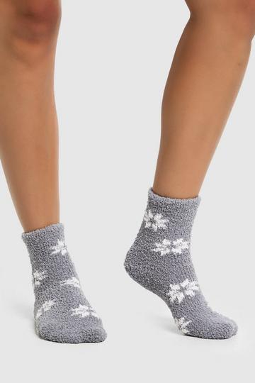 Snowflake Print Fluffy Socks grey