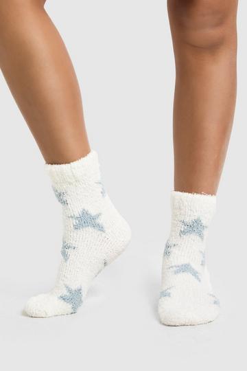 Star Print Fluffy Socks white