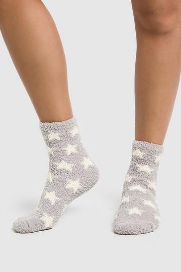 Star Print Fluffy Socks grey